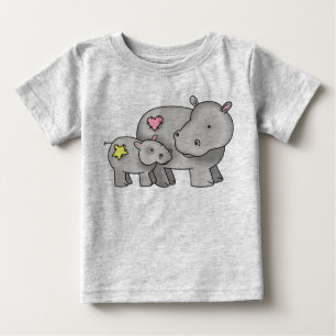 Camiseta Para Bebê Mãe e Bebê Hippo