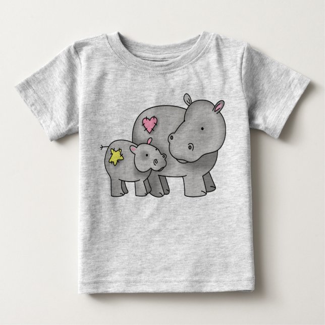 Camiseta Para Bebê Mãe e Bebê Hippo (Frente)