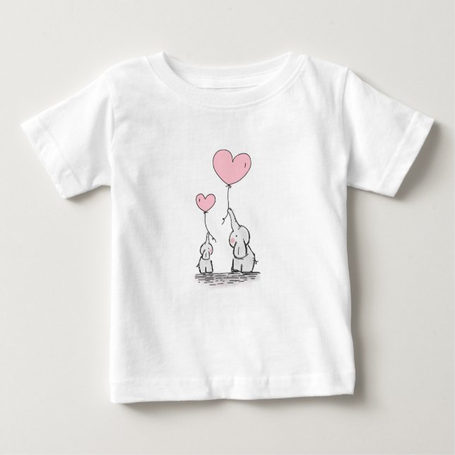 Camiseta Para Bebê Mãe e Elefante Bebê com Balões (Frente)