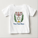 Camiseta Para Bebê Magen Persa David Menorah<br><div class="desc">Esta imagem foi adaptada de um antigo azulejo judeu persa e apresenta uma menorah com um Magen David (Estrela de David) enquadrado por ramos de oliveira. As imperfeições da imagem original pintada à mão foram preservadas.</div>