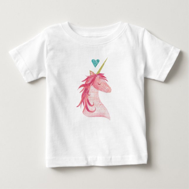 Camiseta Para Bebê Magia Rosa Unicorn com Coração (Frente)