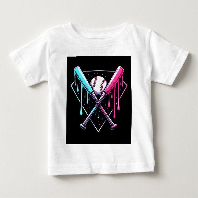 Camiseta Para Bebê Mágica de Bat de Baseball - Placa inicial de Neon  (Frente)