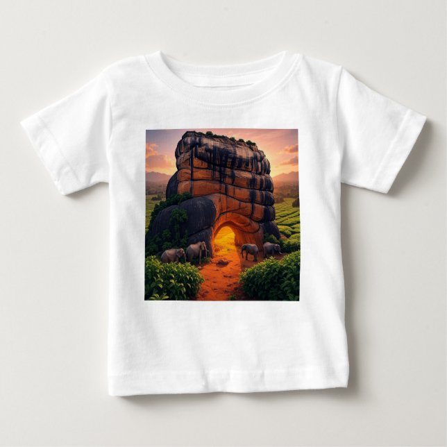 Camiseta Para Bebê Mágica Safari Selva - Elefante e Crianças Cavernas (Frente)