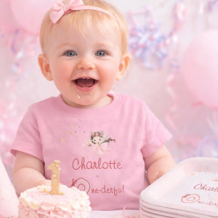 Camiseta Para Bebê Magical Fairy One-derful Blush Aniversário de 1 an