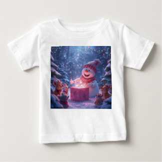Camiseta Para Bebê Magical Snowman Christmas Gift Scene