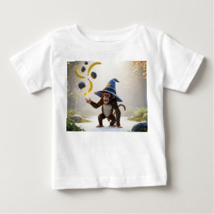 Camiseta Para Bebê Mágico Macaco Feiticeiro Levita Bananas ao Sol