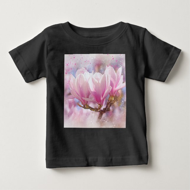 Camiseta Para Bebê Magnésia rosada a púrpura florida - Flor Primavera (Frente)