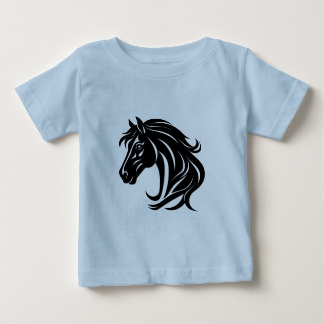 Camiseta Para Bebê Magnificent Black Horse Head   (Frente)