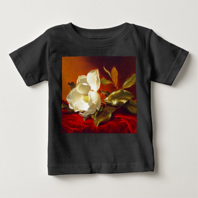 Camiseta Para Bebê Magnolia em Red Velvet Martin Johnson Heade (Frente)