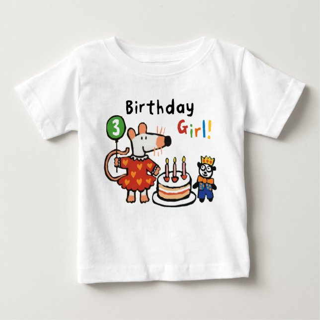 Camiseta Para Bebê Maisy Birthday Girl, 3 anos (Frente)
