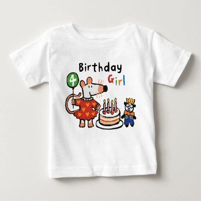 Camiseta Para Bebê Maisy Birthday Girl, 4 anos (Frente)