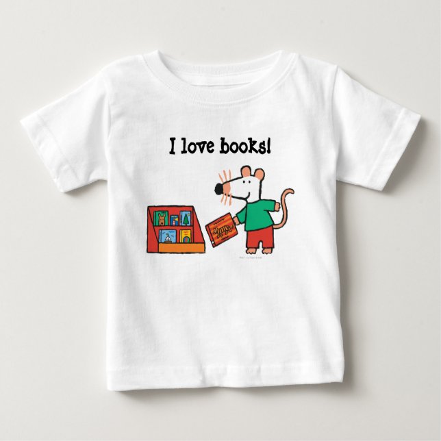Camiseta Para Bebê Maisy com Livros de Biblioteca (Frente)