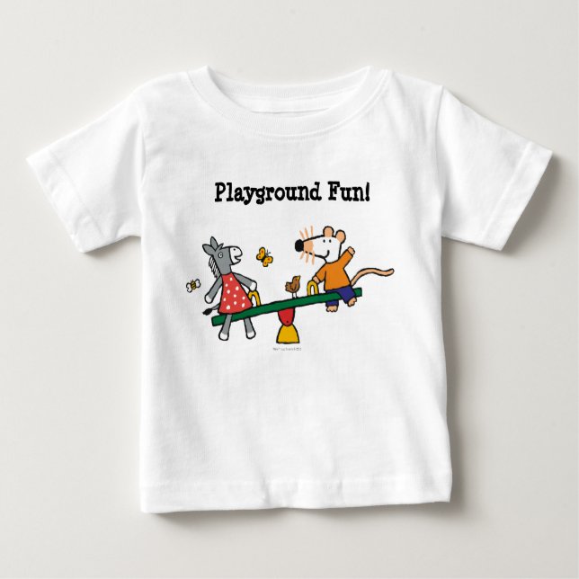 Camiseta Para Bebê Maisy e Dotty Seesaw no Playground (Frente)