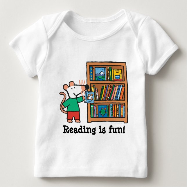 Camiseta Para Bebê Maisy e uma estante dos livros (Frente)