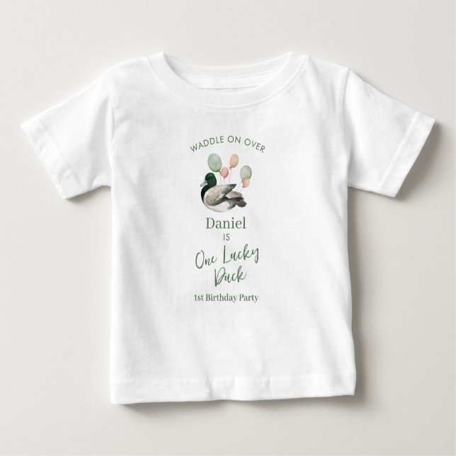 Camiseta Para Bebê Mallard Lucky Duck 1st Birthday  (Frente)