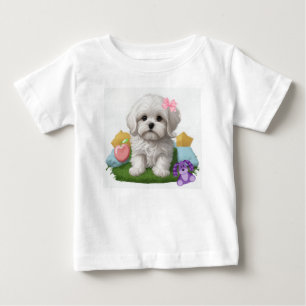 Camiseta Para Bebê Maltês Sentado com os Brinquedos