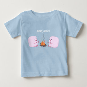 Camiseta Para Bebê Malvaviscos rosa fofos por fogueira desenho animad