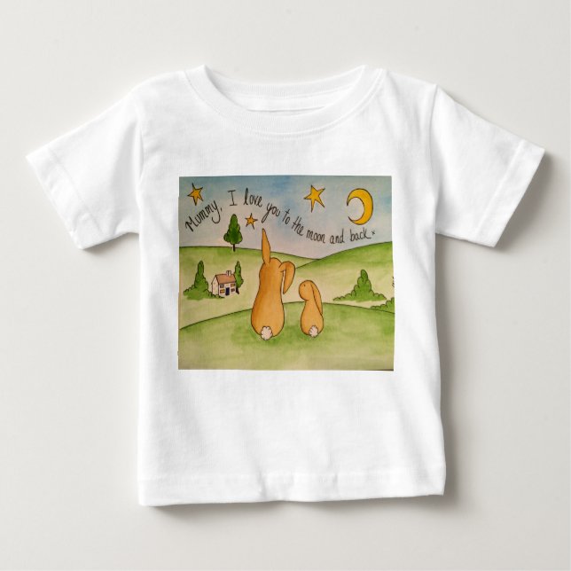 Camiseta Para Bebê Mamã, eu te amo à lua e ao t-shirt traseiro (Frente)