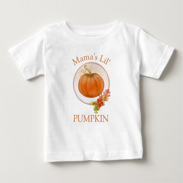 Camiseta Para Bebê Mama Lil' Pumpkin | Ação de Graças de 1 rua de beb (Frente)