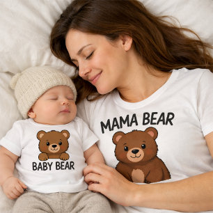 Camiseta Para Bebê Mama Urso e Bebê Urso