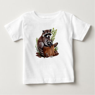Camiseta Para Bebê Mamãe E Filhotes De Guaxinim