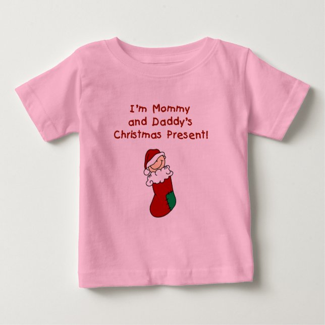 Camiseta Para Bebê Mamãe e Pai presente de Natal (Frente)