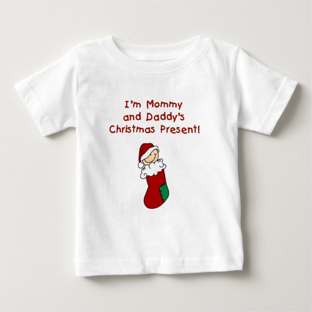 Camiseta Para Bebê Mamãe e Pai presente de Natal (Frente)
