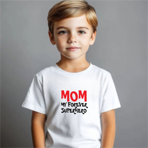 Camiseta Para Bebê Mamãe Meu Super-Herói Para Sempre vermelho preto