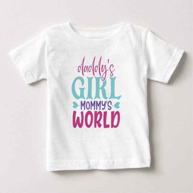 Camiseta Para Bebê mamãe pai bonitinha arte mundial de palavra (Frente)