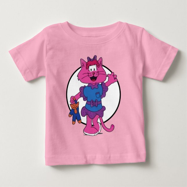 Camiseta Para Bebê MAMAMACANZ | Gato rosa com boneca (Frente)
