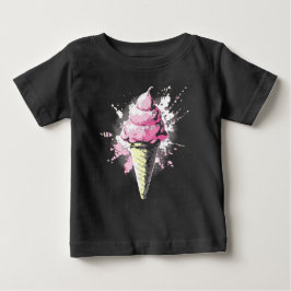 Camiseta Para Bebê Mancha de Sorvete Rosa Abstrata Distorcida