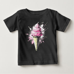 Camiseta Para Bebê Mancha de Sorvete Rosa Abstrata Distorcida