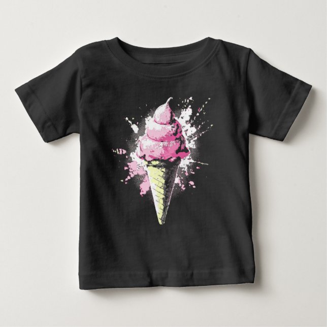 Camiseta Para Bebê Mancha de Sorvete Rosa Abstrata Distorcida (Frente)