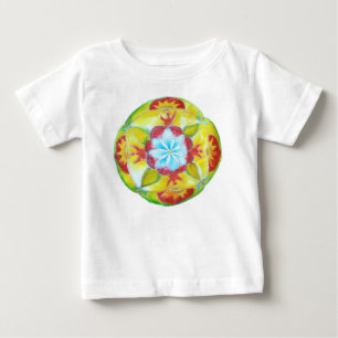 Camiseta Para Bebê Mandala Amarela Redonda com Babado