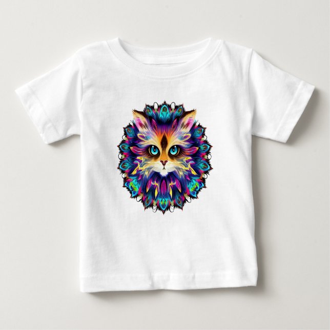 Camiseta Para Bebê Mandala com um retrato de gato peludo (Frente)