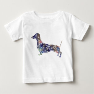 Camiseta Para Bebê Mandala Dachshund Fine Jersey T-Shirt, Branco