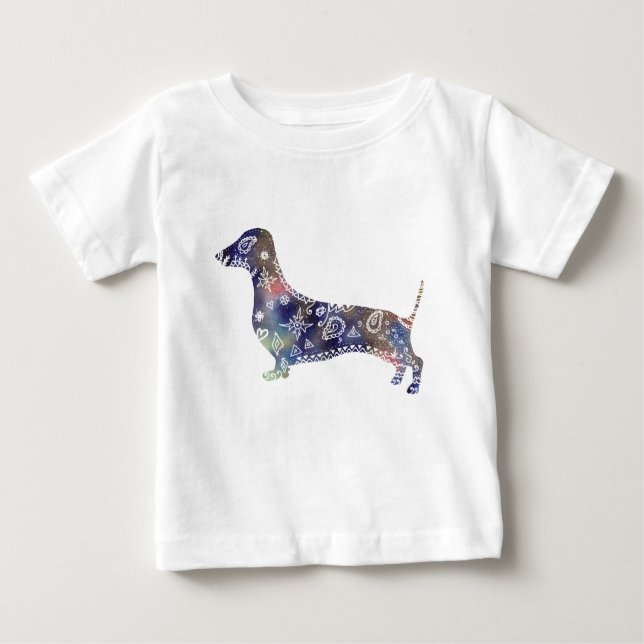 Camiseta Para Bebê Mandala Dachshund Fine Jersey T-Shirt, Branco (Frente)