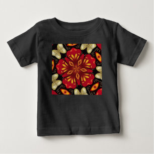 Camiseta Para Bebê Mandala de Flores Tropicais e Borboletas