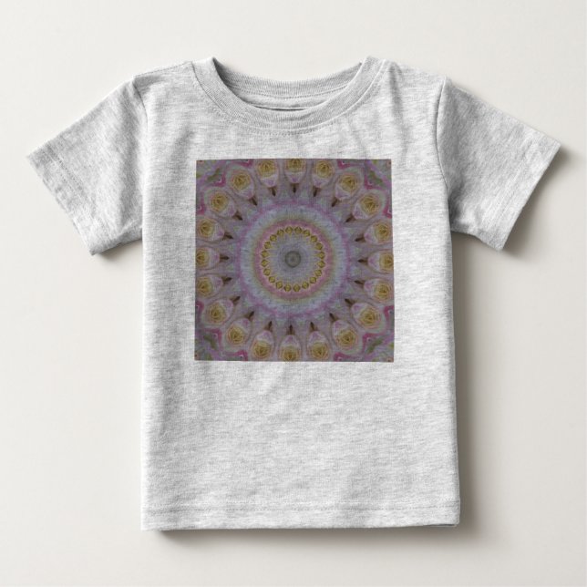 Camiseta Para Bebê Mandala De Rosas Amarelas (Frente)