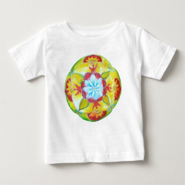 Camiseta Para Bebê Mandala <Yellow Round hand pintada mandala (Frente)