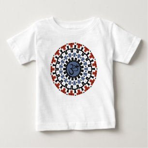Camiseta Para Bebê Mandala Yoga Om Blue Rust Caleidoscópio