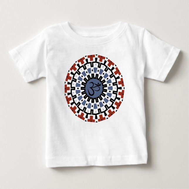 Camiseta Para Bebê Mandala Yoga Om Blue Rust Caleidoscópio (Frente)