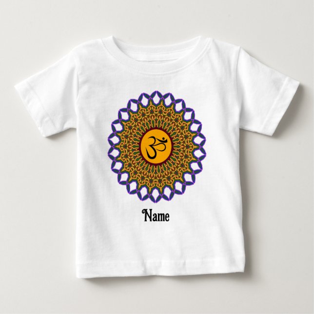 Camiseta Para Bebê Mandala Yoga Om Peacock Espiritual Personalizado (Frente)