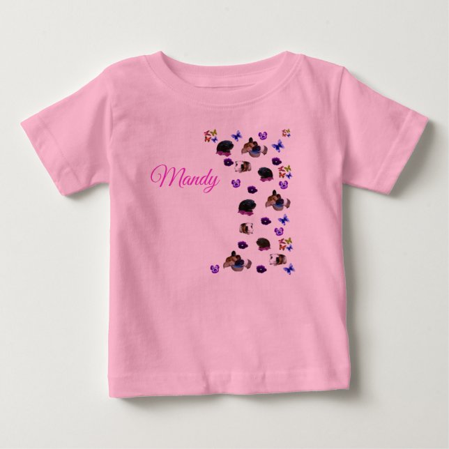 Camiseta Para Bebê Mandy, Nome, Com Porquinhos-da-índia E Pensamentos (Frente)