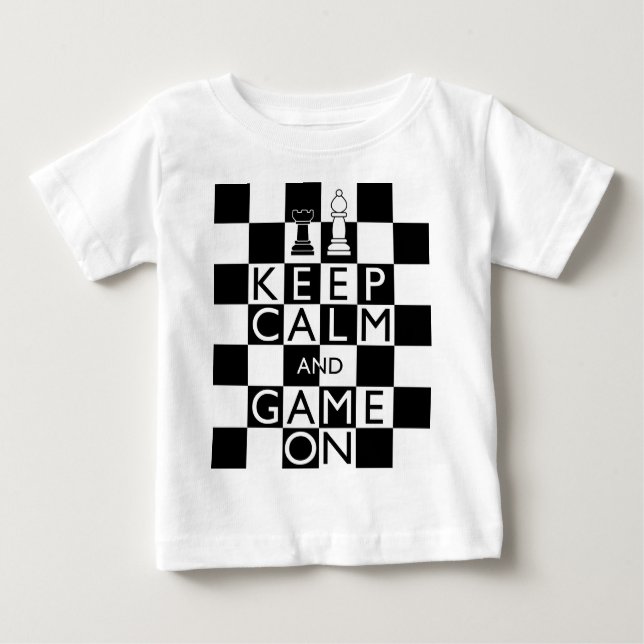 Camiseta Para Bebê MANTENHA A CALMA E O JOGO LIGADOS - Xadrez (Frente)