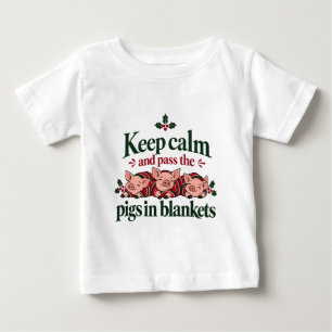 Camiseta Para Bebê Mantenha a Calma e Passe os Porquinhos em Cobertor
