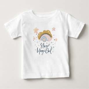 Camiseta Para Bebê Mantenha Estrelas de Nuvens de Aquarelas Magicas