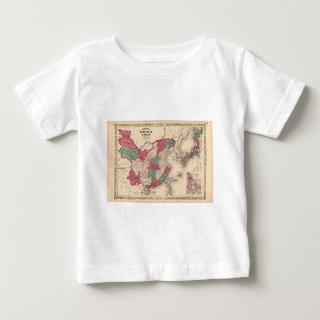 Camiseta Para Bebê Mapa 1868 - a China e o Japão de Johnson (Frente)