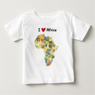 Camiseta Para Bebê Mapa africano do safari - coração África de I -