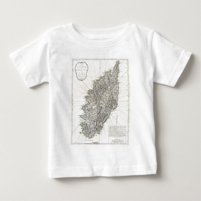 Camiseta Para Bebê Mapa Antigo da Córsega (1794) (Frente)